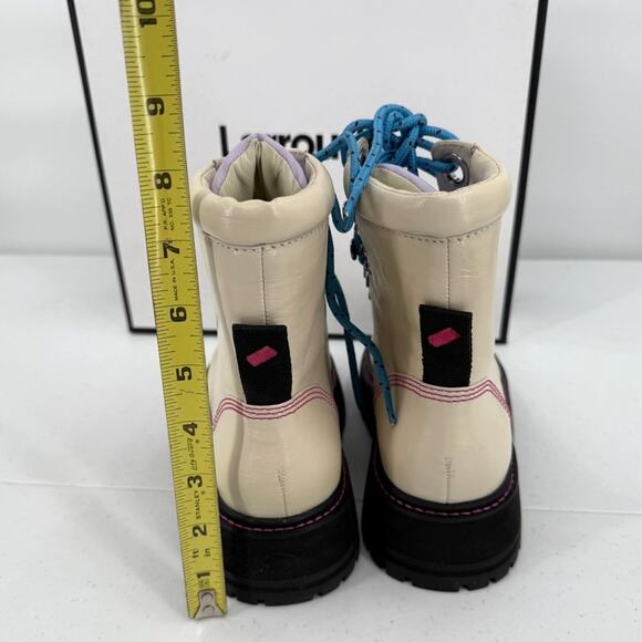 NEW Larroude Jordan Lace Up Ivory Violet Combat Boots Size 5.5 - Picture 9 of 13